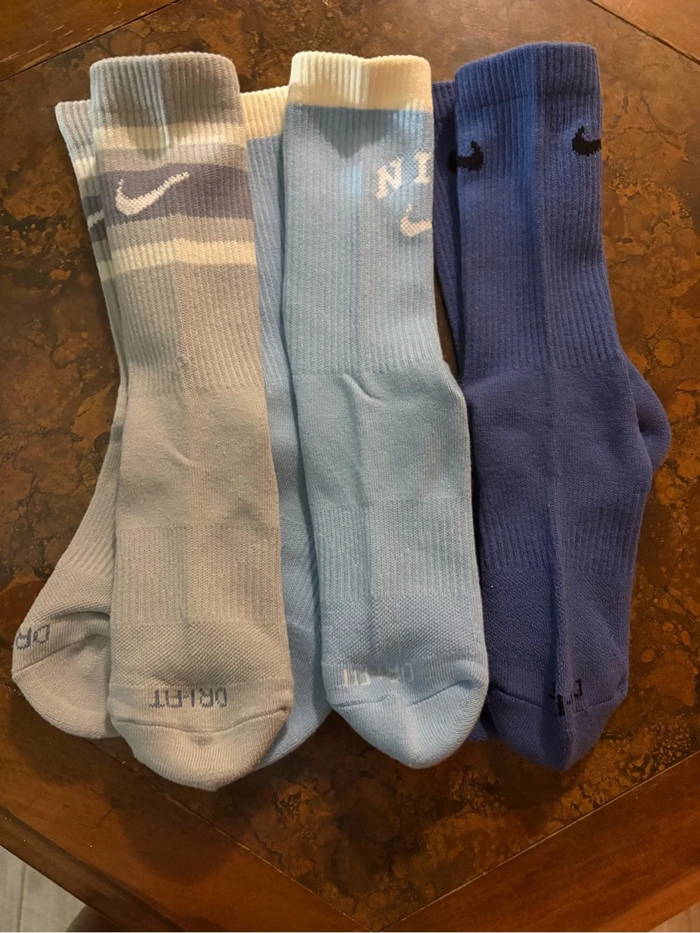 NWOT Nike Men's Crew Athletic Socks - Light Blue, Sky Blue & Blue (3-Pack)